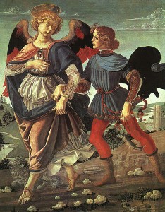 Bottega del Verrocchio, Tobiolo e l’angelo, intorno al triennio1470-1480, tecnica tempera su tavola, cm. 84 x 66, National Gallery, Londra.